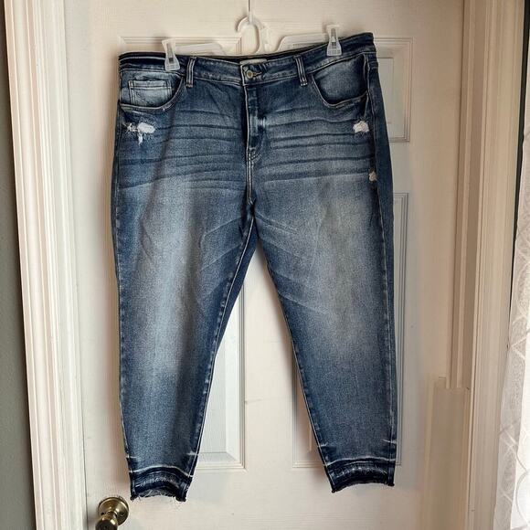 Kancan Signature Mid Rise Ankle Skinny Frayed Hem Blue Denim Jeans Plus Size 20 - Picture 1 of 7
